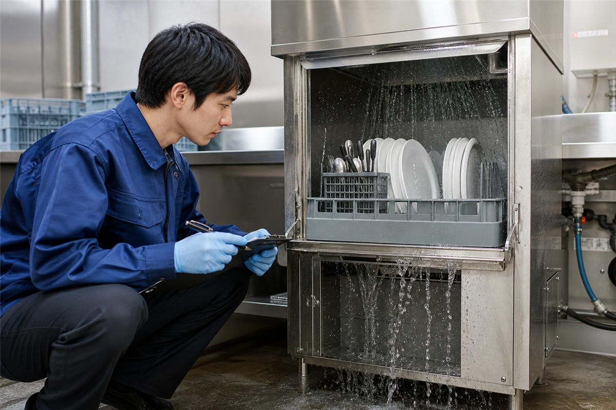 営業中に洗浄・すすぎ・排水を確認する