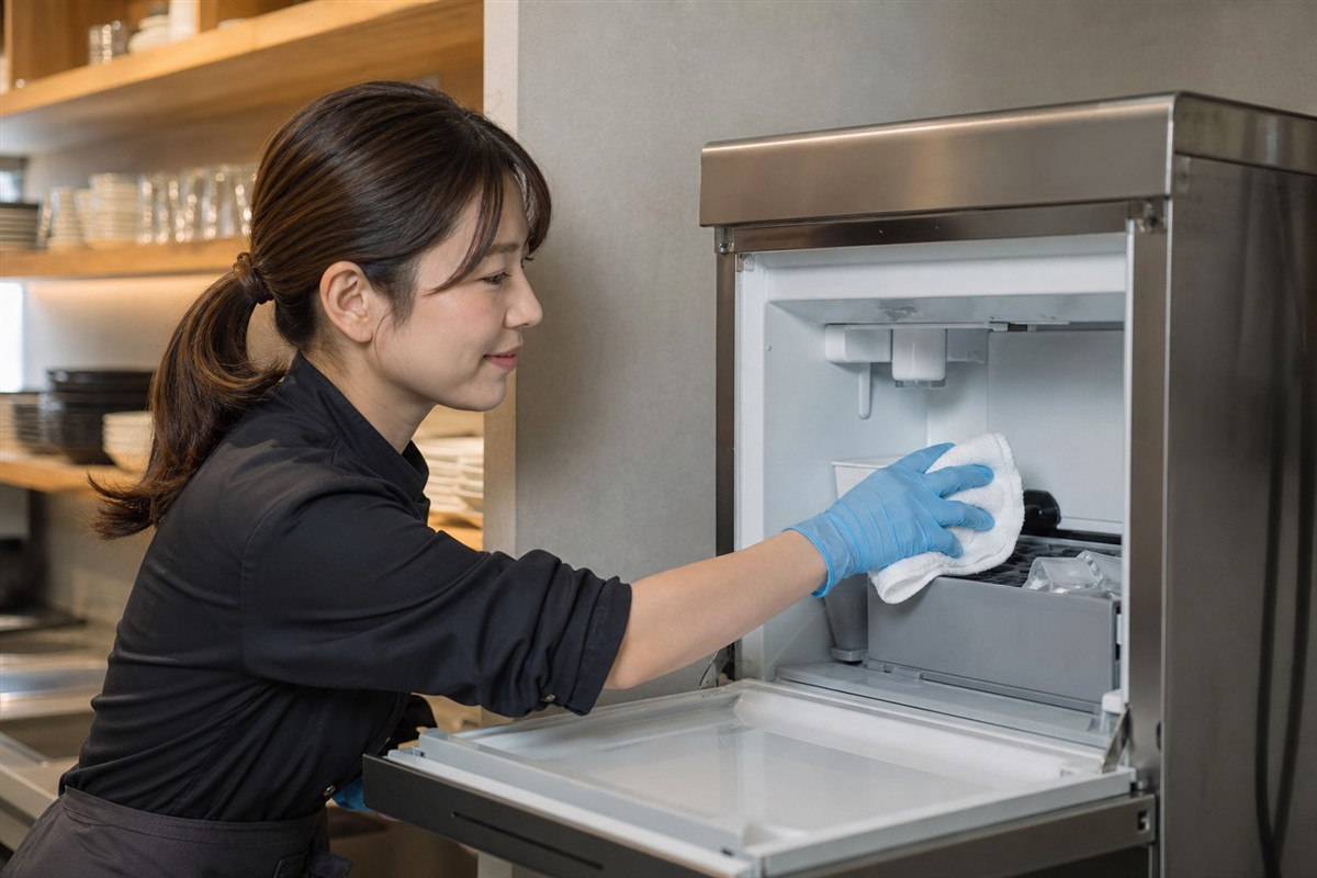 製氷機を安全に清掃する日本人経営者